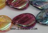 CKQ162 15.5 inches 20*30mm twisted oval AB-color crackle quartz beads