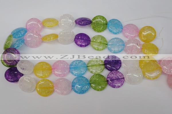 CKQ175 15.5 inches 20mm flat round dyed crackle quartz beads