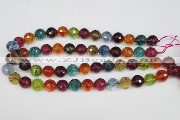 CKQ45 15.5 inches 14mm faceted round dyed crackle quartz beads