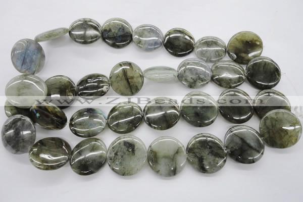 CLB138 15.5 inches 25mm flat round labradorite gemstone beads