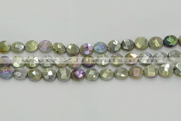 CLB678 15.5 inches 12mm faceted coin AB-color labradorite beads