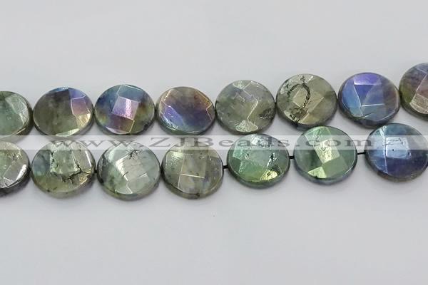 CLB682 15.5 inches 25mm faceted coin AB-color labradorite beads
