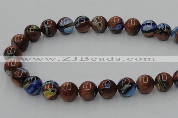 CLG542 16 inches 12mm round goldstone & lampwork glass beads