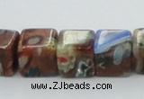 CLG549 16 inches 8*8mm cube goldstone & lampwork glass beads