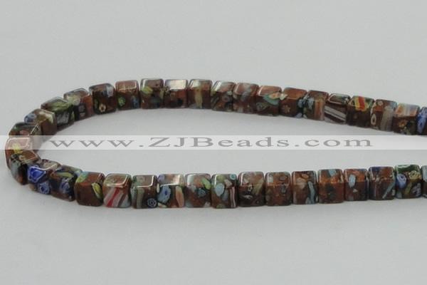 CLG550 16 inches 8*8mm cube goldstone & lampwork glass beads