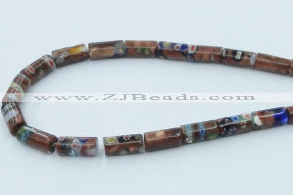 CLG551 16 inches 8*16mm faceted cylinder goldstone & lampwork beads