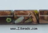 CLG552 16 inches 10*15mm faceted cylinder goldstone & lampwork beads