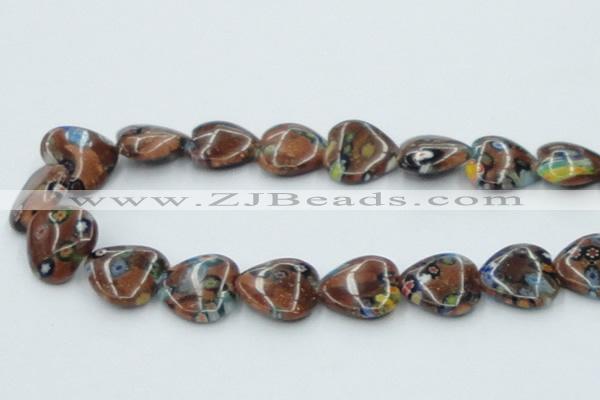 CLG558 16 inches 18*18mm heart goldstone & lampwork glass beads