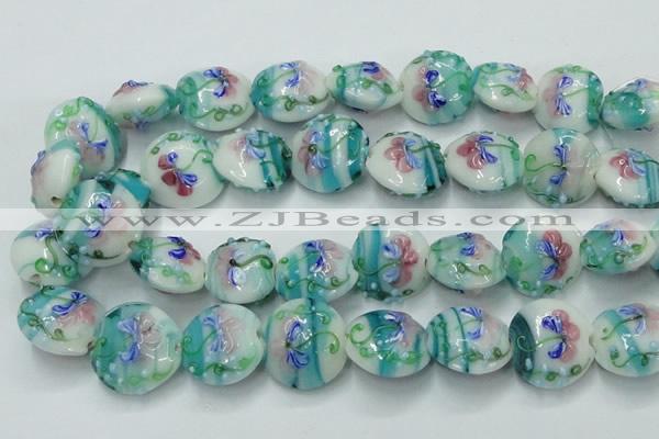 CLG819 15.5 inches 20mm flat round lampwork glass beads wholesale