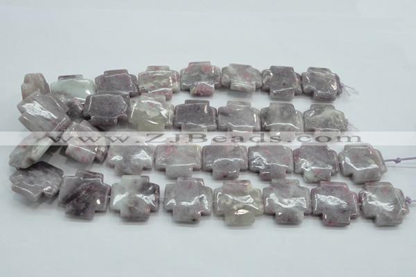 CLI66 15.5 inches 25*25mm cross natural lilac jasper beads wholesale