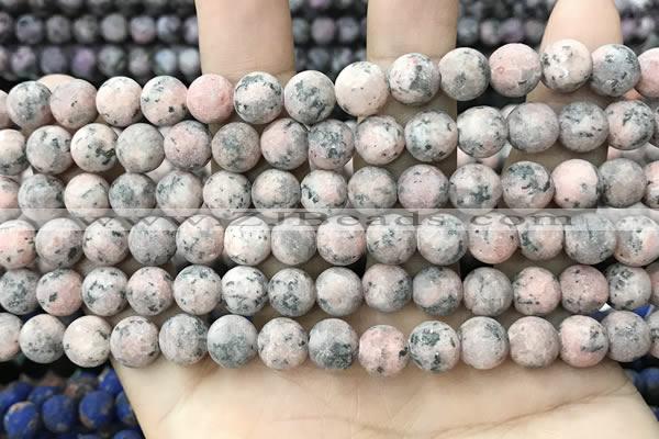 CLJ581 15 inches 8mm round matte sesame jasper beads