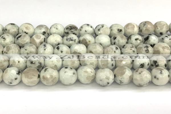 CLJ653 15 inches 12mm faceted round sesame jasper beads