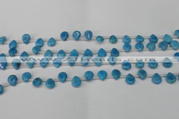 CLR448 Top drilled 8*10mm flat teardrop dyed larimar gemstone beads