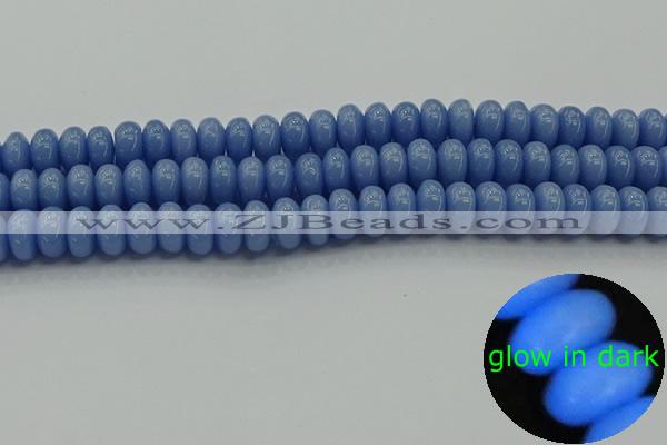 CLU122 15.5 inches 6*10mm rondelle blue luminous stone beads