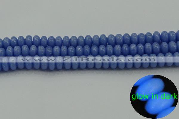 CLU127 15.5 inches 6*10mm rondelle blue luminous stone beads