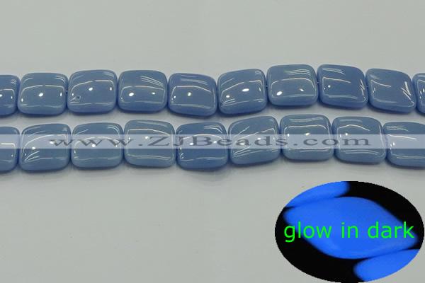 CLU155 15.5 inches 18*18mm square blue luminous stone beads