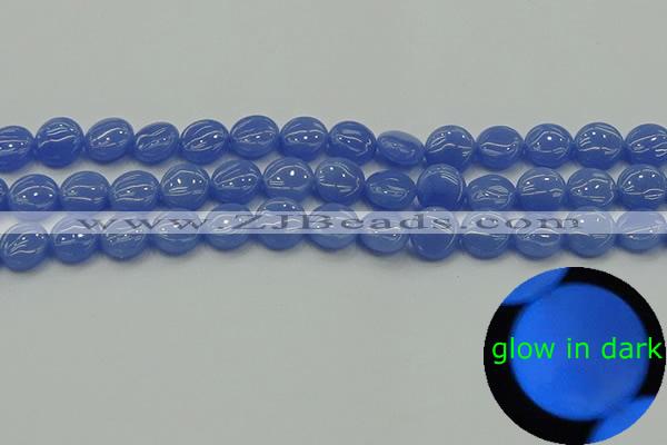 CLU171 15.5 inches 10mm flat round blue luminous stone beads