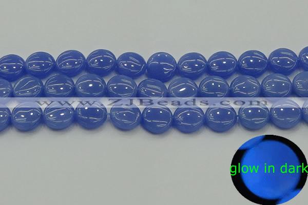 CLU173 15.5 inches 14mm flat round blue luminous stone beads