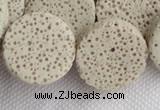 CLV17 14 inches 6*21mm coin milk white natural lava loose beads