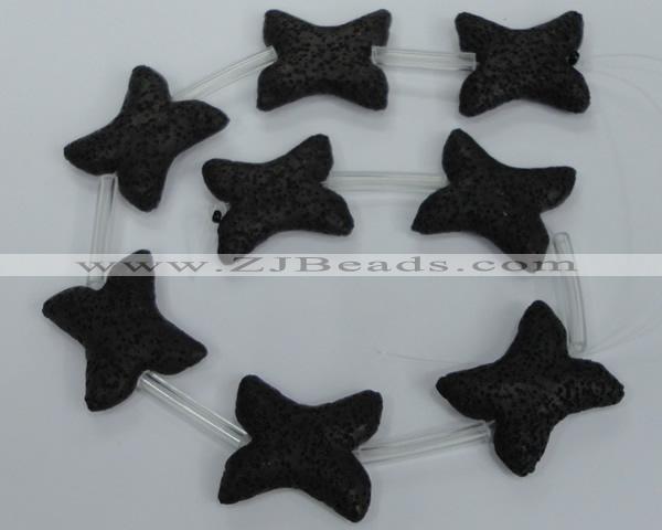 CLV42 15.5 inches 28*32mm butterfly-shaped black natural lava beads