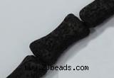 CLV45 15.5 inches 12*20mm pillow-shaped black natural lava beads