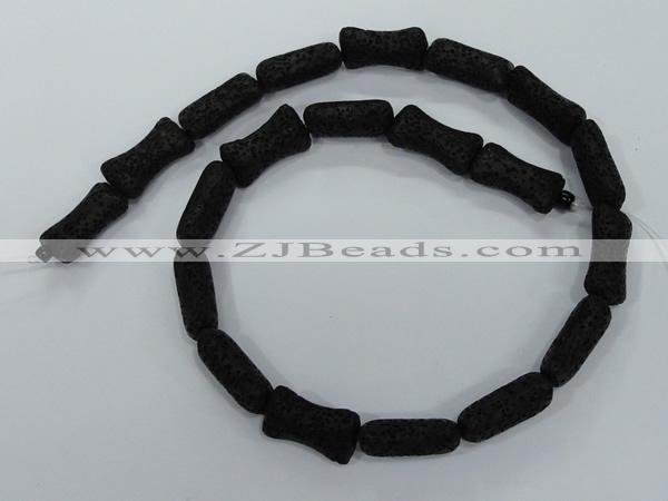 CLV45 15.5 inches 12*20mm pillow-shaped black natural lava beads