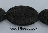 CLV49 15 inches 20*28mm oval black natural lava beads wholesale