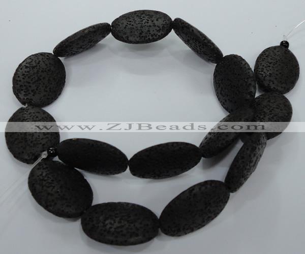 CLV49 15 inches 20*28mm oval black natural lava beads wholesale