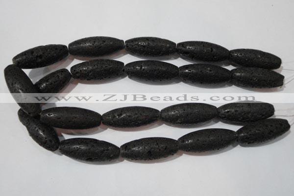 CLV492 15.5 inches 16*40mm rice black lava beads wholesale