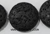 CLV502 15.5 inches 30mm flat round black lava beads wholesale