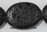 CLV509 15.5 inches 30*40mm oval black lava beads wholesale