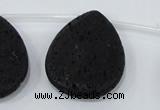 CLV518 Top drilled 30*40mm flat teardrop black lava beads wholesale