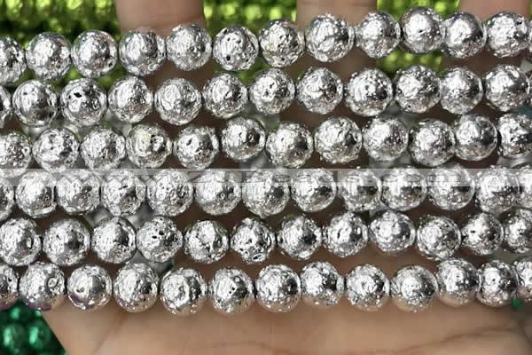 CLV531 15.5 inches 6mm round plated lava beads wholesale