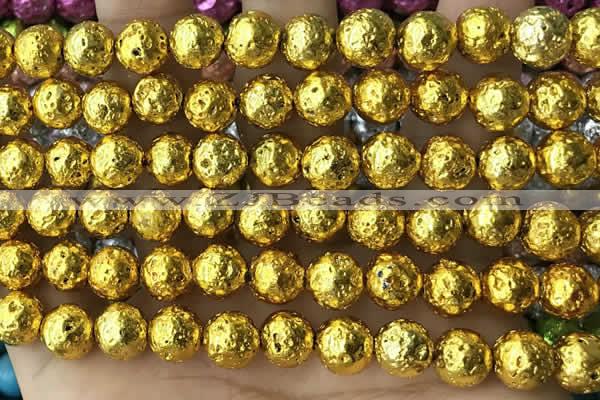 CLV534 15.5 inches 6mm round plated lava beads wholesale