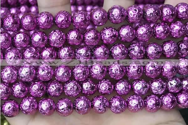 CLV538 15.5 inches 6mm round plated lava beads wholesale