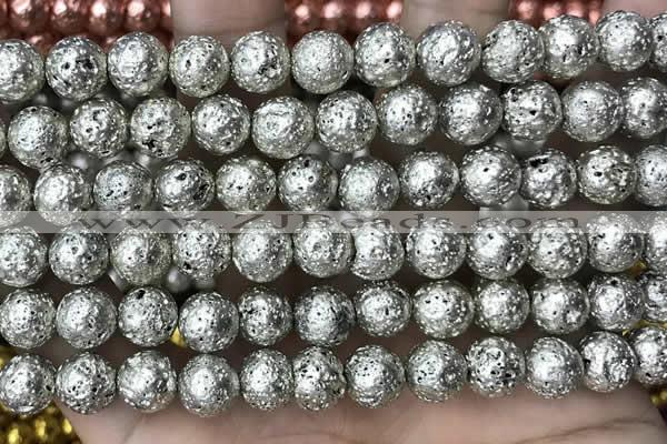 CLV550 15.5 inches 10mm round plated lava beads wholesale