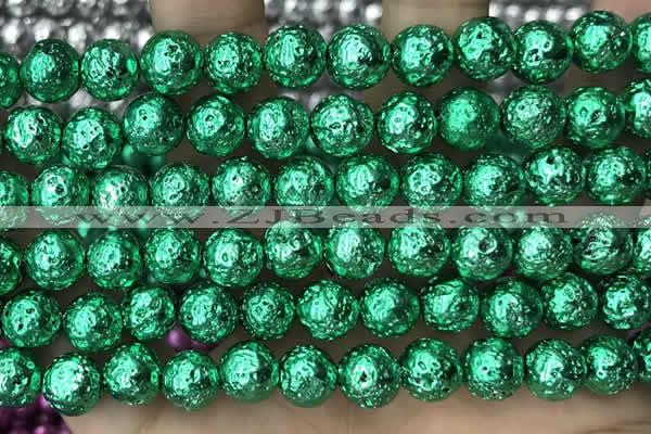 CLV557 15.5 inches 10mm round plated lava beads wholesale