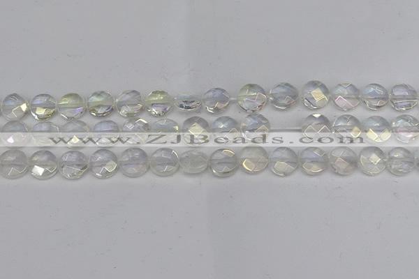 CME60 15.5 inches 10mm faceted coin plated white crystal beads