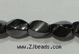 CMH151 15.5 inches 5*8mm twisted rice magnetic hematite beads