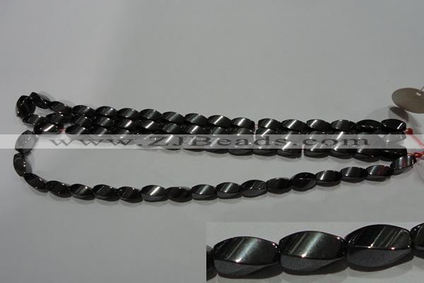 CMH153 15.5 inches 6*12mm twisted rice magnetic hematite beads