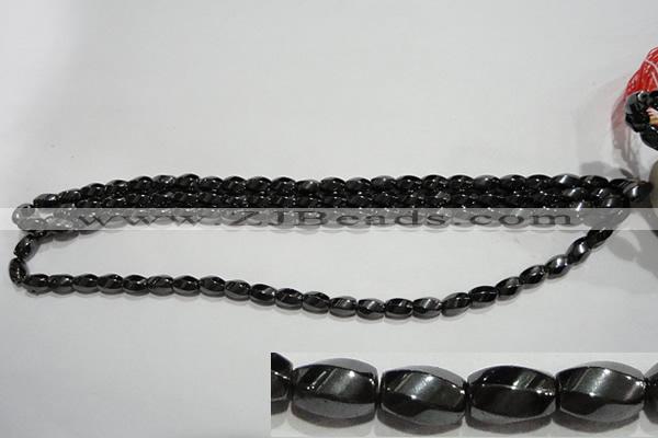 CMH156 15.5 inches 5*8mm twisted rice magnetic hematite beads