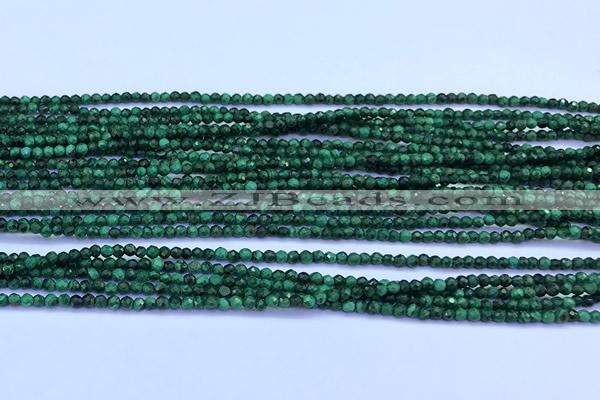 CMN450 15 inches 2mm faceted round malachite beads