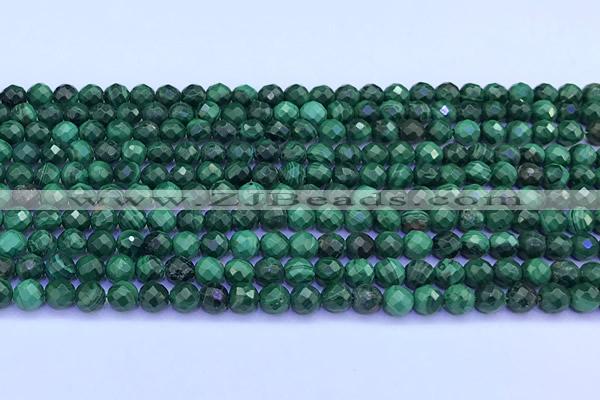 CMN453 15 inches 5mm faceted round malachite beads