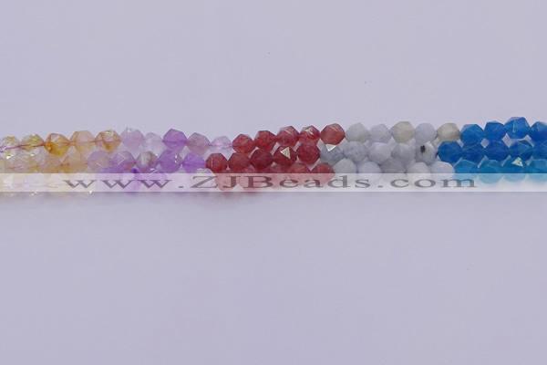 CMQ376 15.5 inches 6mm faceted nuggets mixed quartz beads wholesale