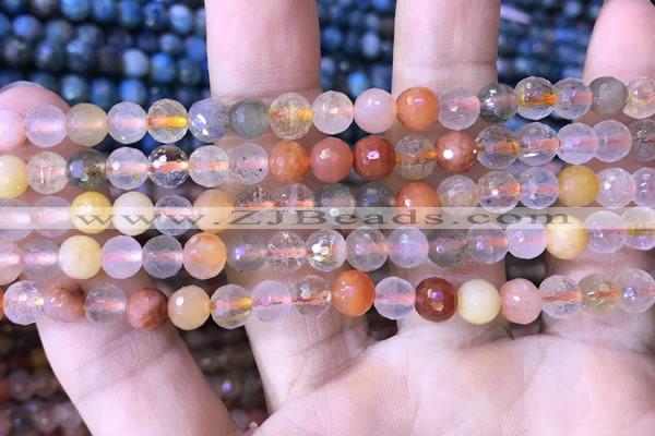 CMQ436 15.5 inches 6mm faceted round mixed rutilated quartz beads