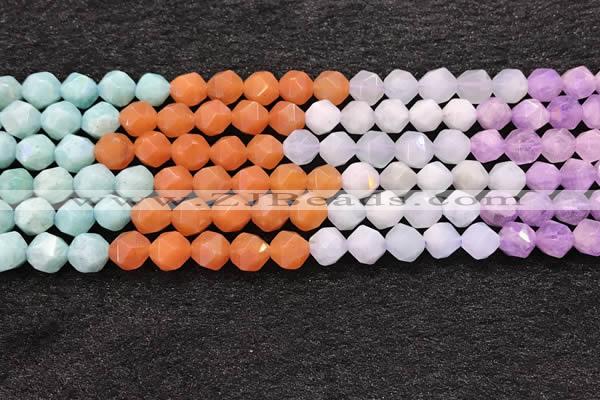 CMQ462 15.5 inches 8mm faceted nuggets mixed quartz beads