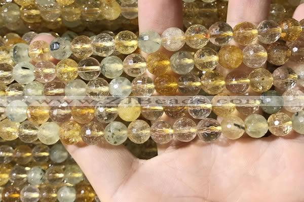 CMQ561 15.5 inches 8mm faceted round citrine & prehnite beads