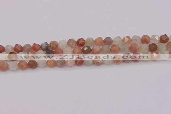 CMS1137 15.5 inches 8mm faceted nuggets rainbow moonstone beads