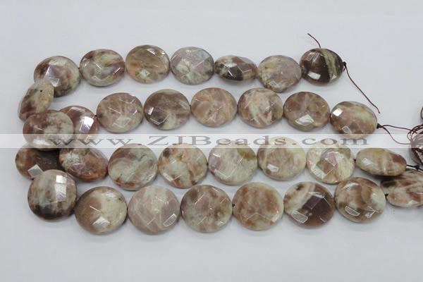 CMS114 15.5 inches 25mm faceted coin moonstone gemstone beads