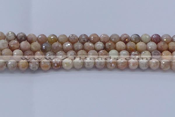 CMS1302 15.5 inches 8mm faceted round AB-color moonstone beads